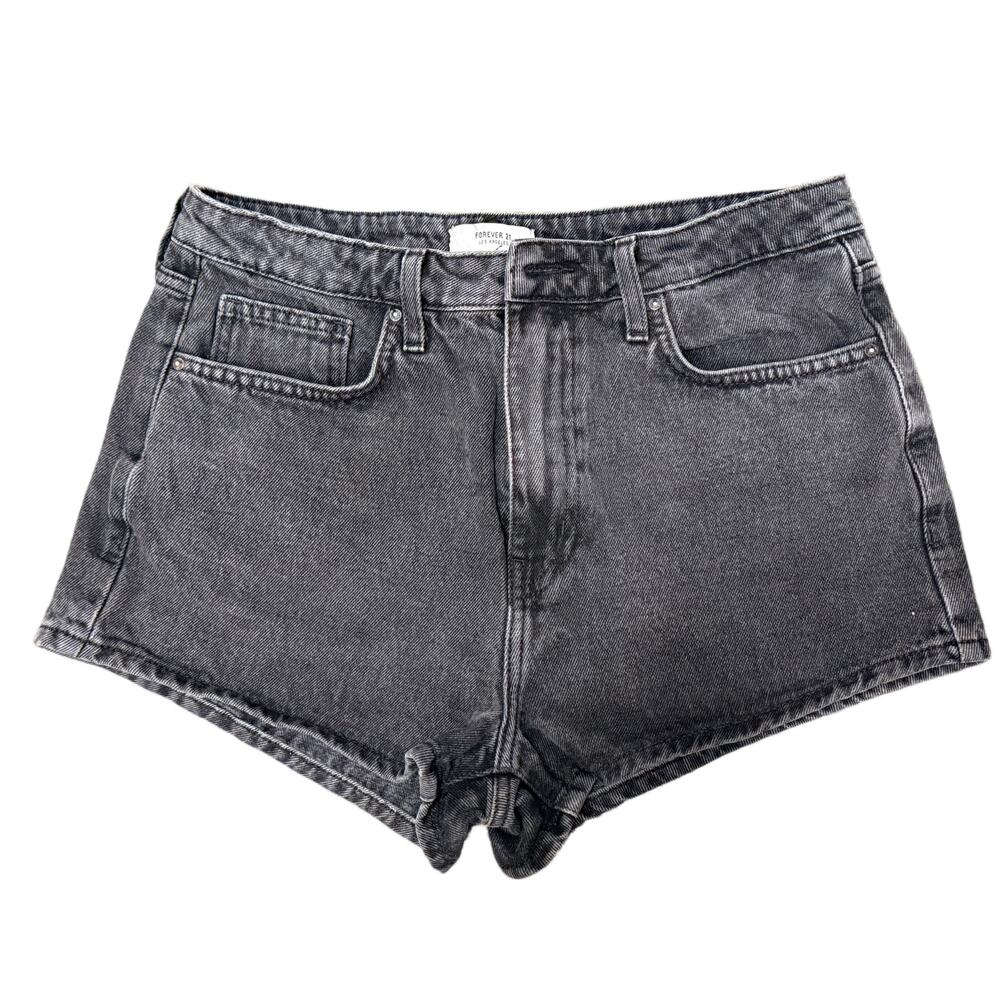 Forever 21 Women’s Black Denim Shorts Size 30 High Rise Raw Hem Distressed